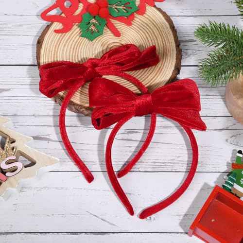 DEEKA Velvet Bow Headband 2 PCS Hair Band Hair Bows with bow Velvet Christmas Hair Accessories for Toddlers Women and Girls (Red)