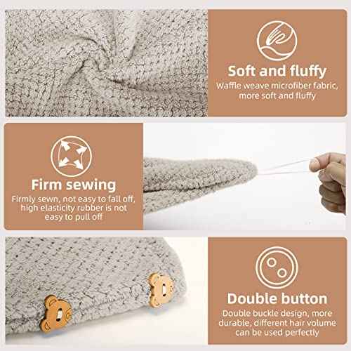 3 PCS Microfiber Hair Towel - Wraps for Wet Hair, Anti Frizz Turbans, for Curly Hair (Beige, Khaki, Grey)