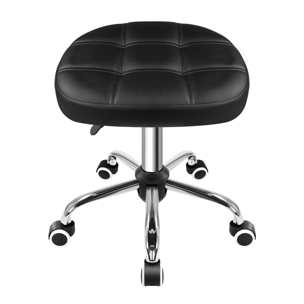 FURWOO Oval Rolling Stool Height Adjustable Massage Chair with Wheels for Spa Salon Black