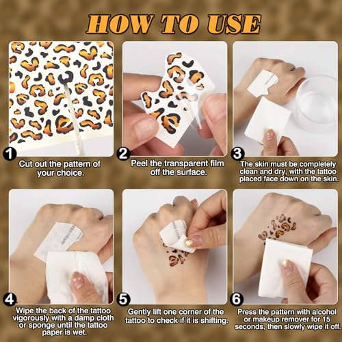 Leopard Print Face Temporary Tattoos - 4 Sheets Halloween Costume
