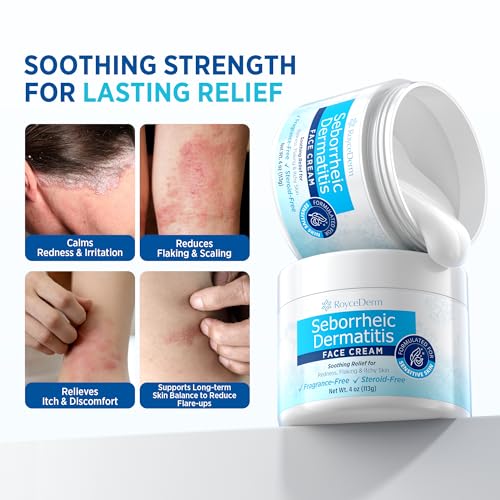 Roycederm Seborrheic Dermatitis & Psoriasis Face Cream ? Steroid-Free Moisturizer for Redness, Flaking & Sensitive Skin ? Face, Scalp & Body Daily Relief ? Fragrance-Free, Non-Greasy, 4 oz