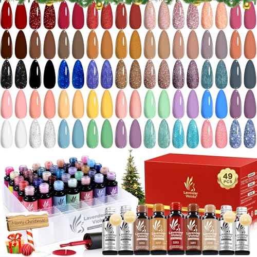 Lavender Violets 49 Pcs Gel Nail Polish Set, 45 Colors Gel Polish U V LED with Base, Glossy & Matte Top Coat for Nail Art Designs A907