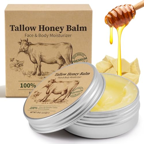 Tallow and Honey Balm for Face,Beef Tallow for Skin Face,Grass-Fed Whipped Beef Tallow & Raw Wild Honey Blend, Natural Formula,Deep Hydration, Soothes Dryness, Repairs Skin Barrier
