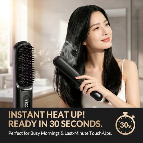 Cordless Hair Straightener Brush for Short Hair, Travel-Friendly Mini