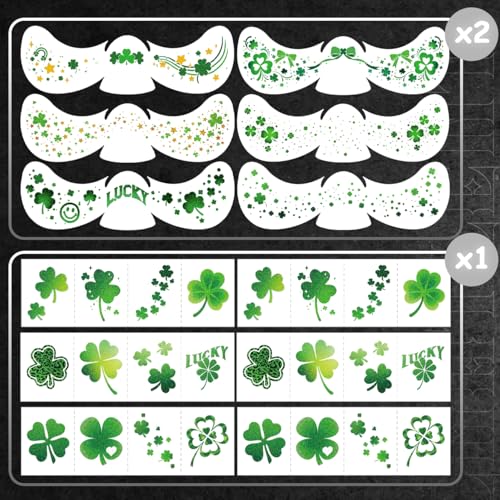 Glitter Shamrock Freckles Face Tattoos | 18 Sheets St. Patrick¡¯s Day Temporary Makeup Patches for Women Kids St. Patrick's Day Parade, Irish Festival Looks