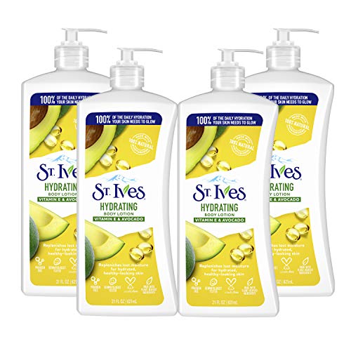 St. Ives Hydrating Hand & Body Lotion Moisturizer for Dry Skin Vitamin E & Avocado Made with 100% Natural Moisturizers 21 oz (pack of 4)