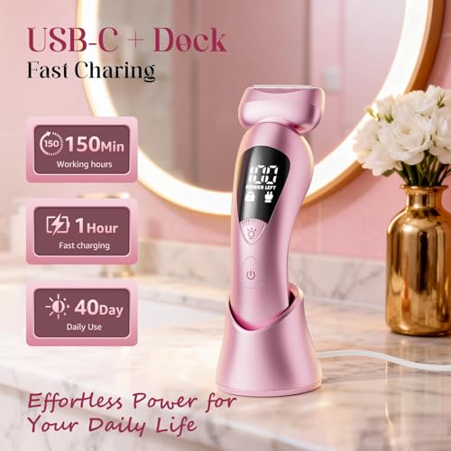Pink Cordless Electric Razor for Women - Waterproof Bikini & Face Trimmer