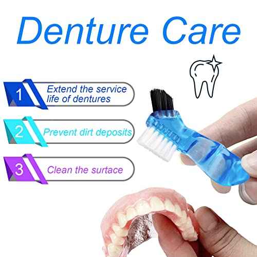 2 Pack Travel Denture Bath Case Set Orthodontic Dental Box Case with Brush, Denture Soaking Cup False Teeth Retainer Container for Clear Braces, Mouth Guard, Night Guard