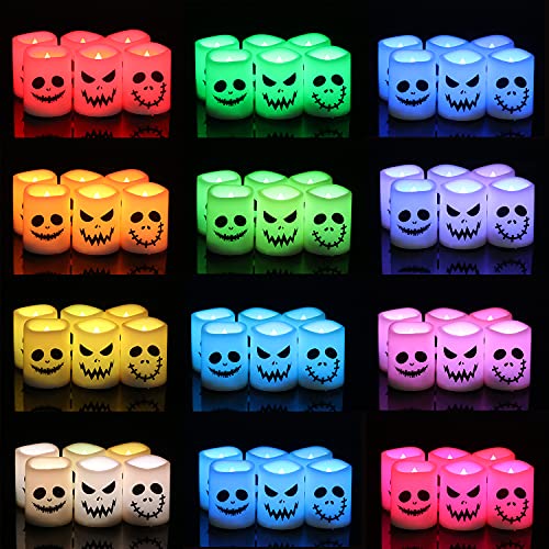 GenSwin Halloween Flameless Votive Candles 6-Piece with Ghost Face Remote Timer (6-Ghost Face)