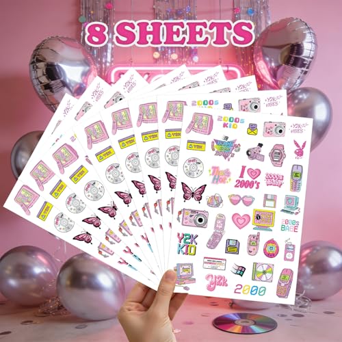 Y2K Temporary Tattoos - 200+ Designs, 8 Sheets for Party