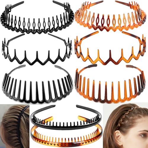 8-Pack No-Slip Hair Headbands with Teeth Comb for Women & Men