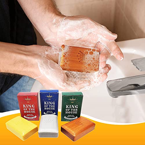 Kovot King of the House Soap Bar Gift Set – 5.3oz Moisturizing Masculine Scented Set of 6 Bars – Shaped like a Gold, Silver & Wood Bar