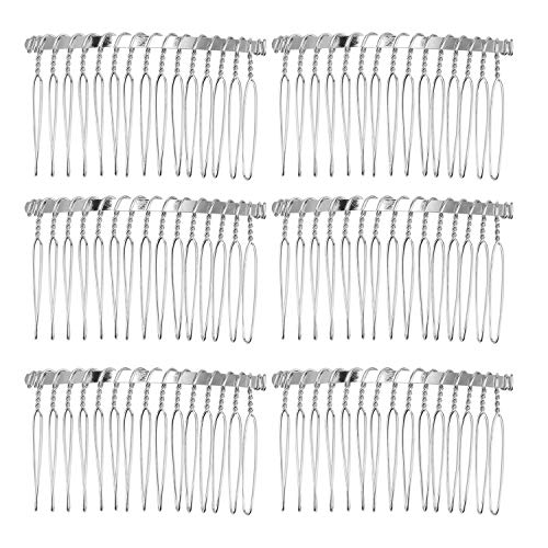 10x Silver Metal Hair Comb Clips - 15 Teeth Wedding Veil Combs