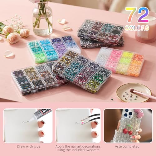 36000Pcs 72 Colors Resin Rhinestones Kit with B7000 Glue & Tweezers
