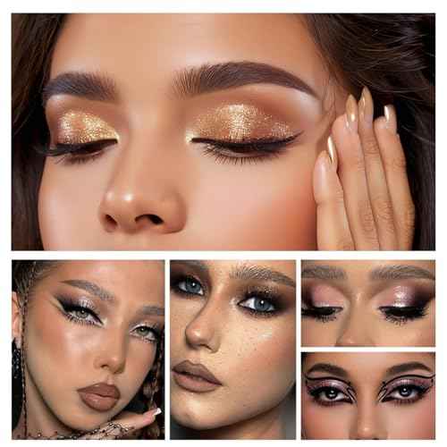 4-in-1 Eye Makeup Kit 4 Colors Eyeshadow Palette Black Liqiud Eyeliner with Stamp and Double-headed Brown Eyebrow Pencil Set for Women Beginners Gift (03)