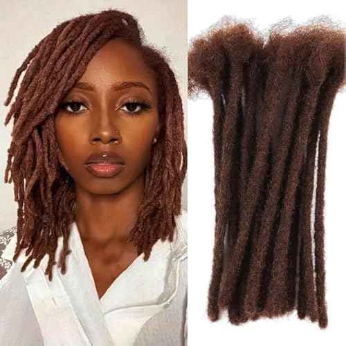 Handmade Human Hair Dreadlocks, 0.6cm/20strands Dreadlock Extension 100% Full Handmade Permanent Dreadlock Extension for Women/Men/Kids Can Be Dyed Bleached 18 inches Color 4#