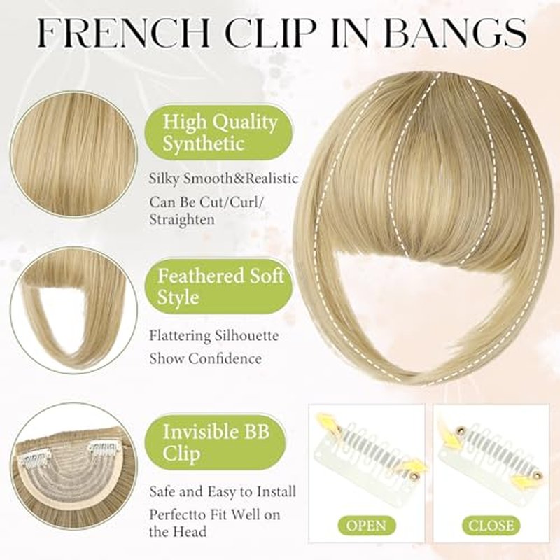 French Ash Blonde Clip-In Bangs Hair Extensions for Women