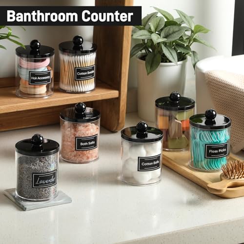 4 Pack Acrylic Q-Tip Holder Dispenser with Labels