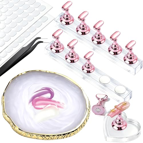 Fandamei Magnetic Press On Nail Stand Kit with Resin Palette & Tools