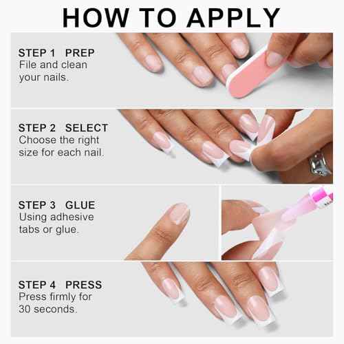 Anyos 16 Sizes French Tip Short Duck Press on Nails,Soft Gel Fake Nails Glossy 32pcs with Nail Glue (Classic French)