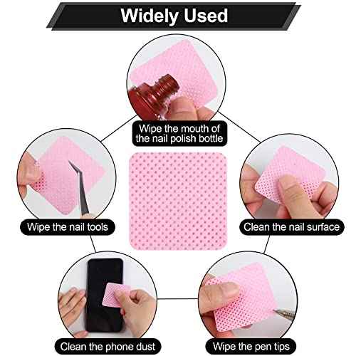 400 Pieces Nail Cotton Pads,1 Pull-Down Pump Dispenser Bottle,Super Absorbent Soft Non-Woven Eyelash Glue Wipes,Nail Polish dehumidifier for Eyelash Extension Products and Nail Oil Bottle(Pink White)