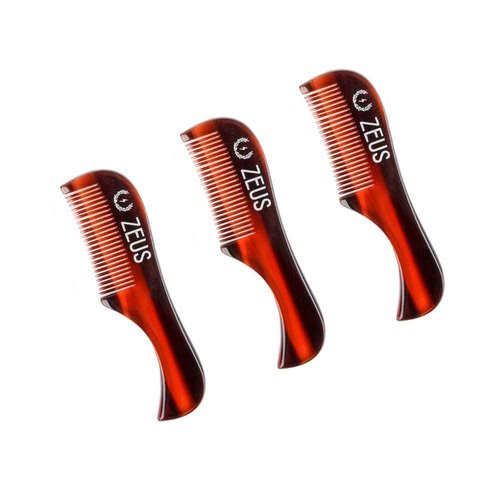 ZEUS Handmade Saw-Cut Mustache Comb for Men, Fine Tooth, Durable, Hand Polished Pocket Beard Comb, Grooming Essential (3 PACK) Traditional