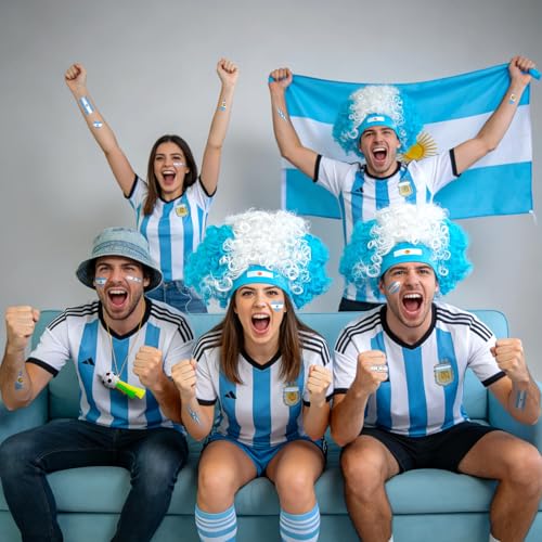 Soccer Fan Gear Set with Clown Wig, Tattoos & Horn