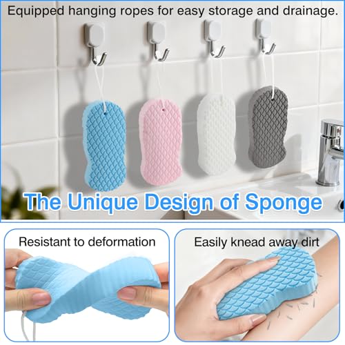 4-Pack Exfoliating Bath Sponges – Soft Shower Sponge Set