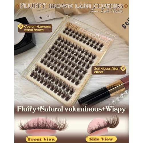 Brown Lash Clusters Fluffy Eyelash Clusters Natural Cluster Eyelashes Extensions 12-18MM D-Curly Manga Cluster Lashes Wispy False Lashes Clusters