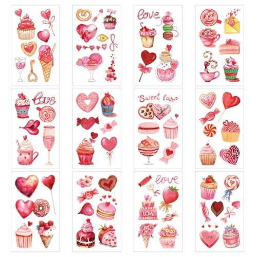 Valentine's Watercolor Temporary Tattoos - 12 Sheets