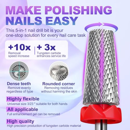 3/32" Tungsten Carbide Nail Drill Bit - 5-in-1 for Acrylic & Gel