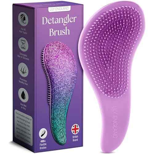 Lily England Detangler Hair Brush for Curly, Thick, Straight & Natural Hair - Gentle Detangling Brush for Women, Kids & Toddlers with Flexible Bristles - Smooth Hairbrush for Wet & Dry Hair, Purple