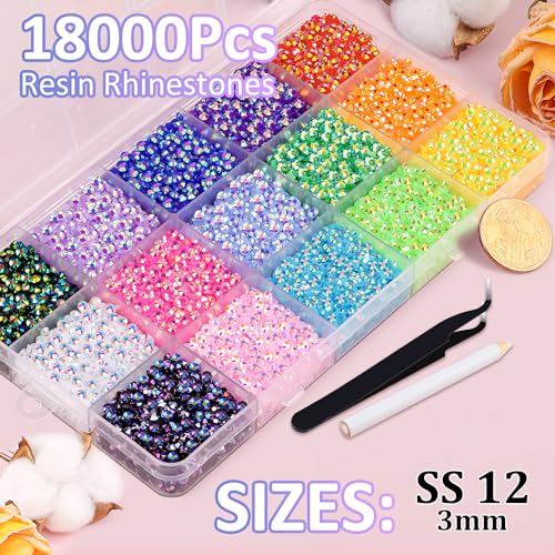 Jelly Multicolor 3mm Resin Rhinestones Pack with Glue - 18000pcs Bedazzling Kit
