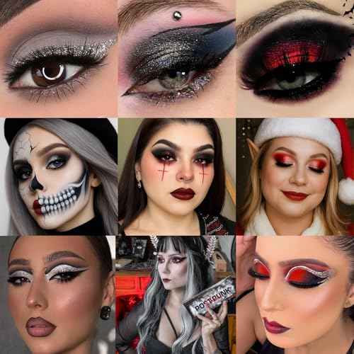 Black Gray Red Goth Makeup Palette, High Pigmented Grey Silver Brown Matte Shimmer Smokey Eyeshadow Palette, 12 Color Long Last Dark Emo Grunge Vampire Eye Shadow for Daily & Halloween Clown,Blendable