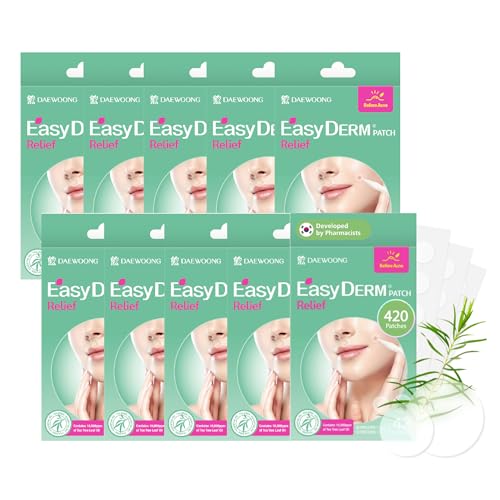 EasyDerm Relief Invisible Patch 10 Packs (420 Patches) | 10,000 ppm Tea Tree Oil, Ultra-Slim 0.1mm, Waterproof Pimple Patch, Clear Acne Spot Treatment for Everyday Use