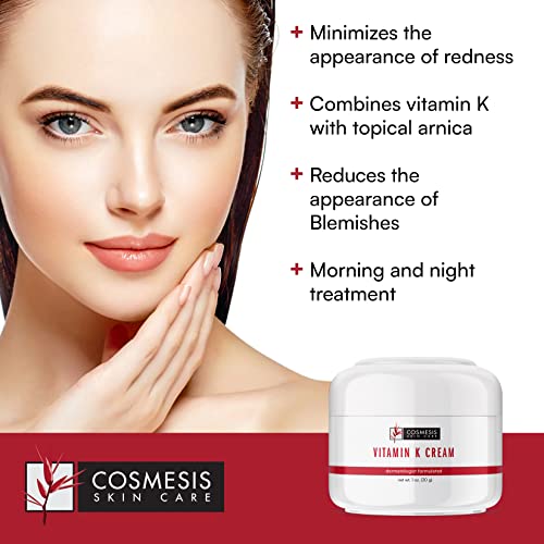 Vitamin K Cream with Anti-Oxidant Tea Blend | Reduce Redness and Discoloration | 1 oz. (28g) | Cosmesis