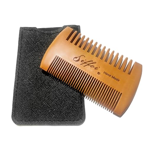 Men's Beard Shaping Styling Tool with Handmade Pocket Size Wooden Comb in PU Cover, 2026 Version Precision Edging for Jaw, Cheek & Neck Lines, Works with All Beard Razors & Trimmers