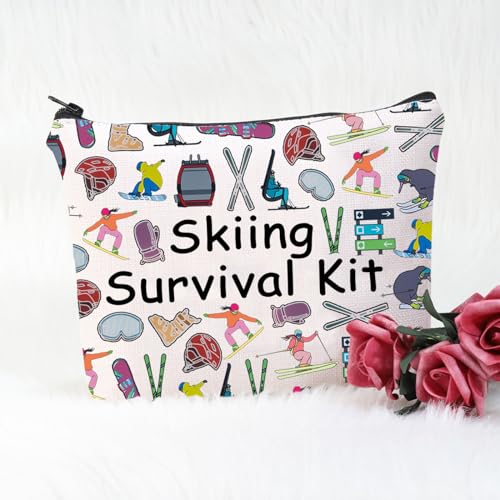 POFULL Skiing Survival Kit Makeup Bag for Women - Winter Sport Cosmetic Bag for Ski Lovers and Team Gifts
