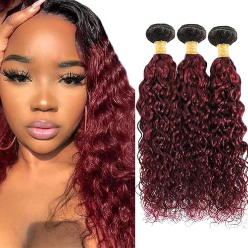 Burgundy Water Wave Hair Bundles - 22, 24, 26 Inch Brazilian Virgin Hair Extensions