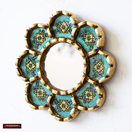 Peruvian Turquoise Circle Mirror on The Wall Decor Art | Decorative Wall Hanging Round rmirror for Home,Farmhouse | Wedding Gift for her, Women
