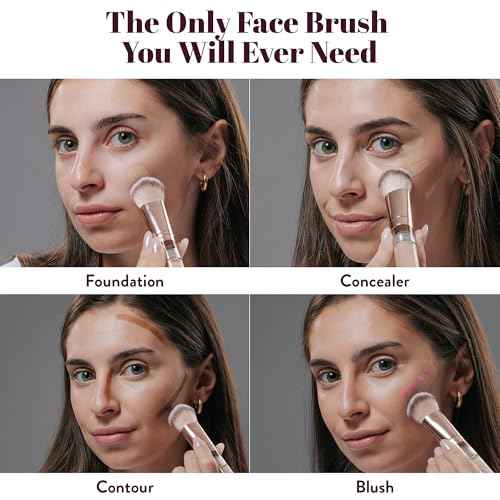Contoured Foundation Brush | Multipurpose Foundation Brush for Liquid & Cream Foundation- with Built-in Container | Contour, Concealer & Blush Makeup brush | Ultimate Travel Makeup Tool