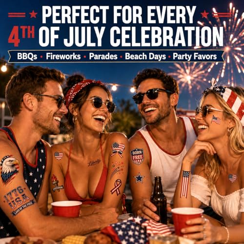 4th of July Temporary Tattoos for Women | Waterproof Red White Blue