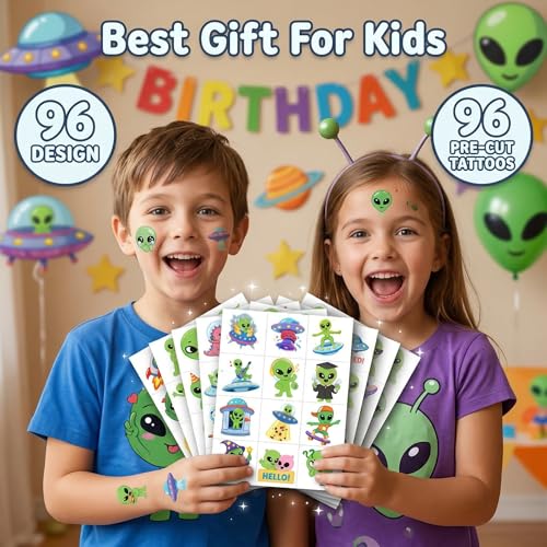 96 Cute Alien Temporary Tattoos for Kids | Space Party Favors