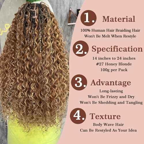 Body Wave Bulk Human Hair For Braiding #27 Honey Blonde Boho Braids Human Hair Brading Hair Extensions 100g One Bundle Wet and Wavy Human Braiding Hair For Boho Braids(20inch, Honey Blonde)