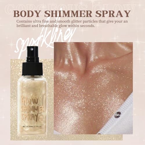 Body Glitter Spray, Body Shimmer Spray Quick Drying Body Glow Shimmer Long-Lasting Shiny Glitter for Women Men for Party, Concert 2.6 Fl Oz. (Light Copper)