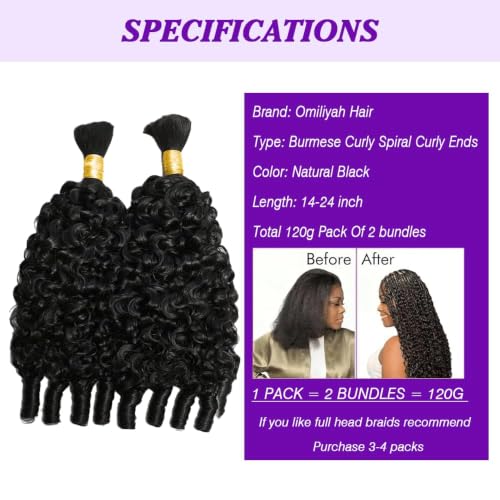 Omiliyah 15A Virgin Burmese Curly Braiding Hair - 2 Bundles Water Wave