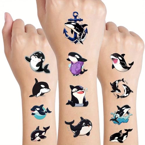 100 PCS Killer Whale Temporary Tattoos for Party Favors