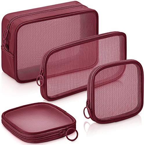 Weewooday 4-Pc Mesh Makeup Bag Set with Zipper – Travel Toiletry Pouch