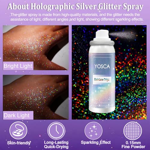 Yosca Holographic Silver Glitter Spray - 3pc Body & Hair Kit