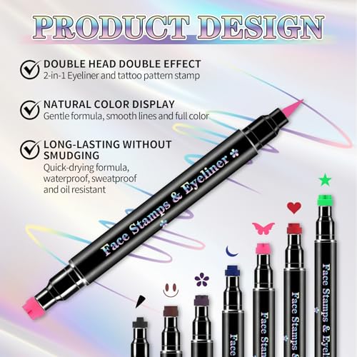 7-Color Dual-Ended Eyeliner Stamp Pen Kit with Liquid Liner